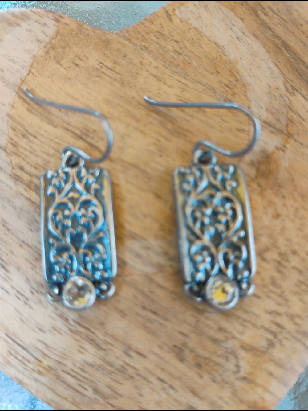 Sterlung Silver Filigree Drop Earrings with Yellow Stone